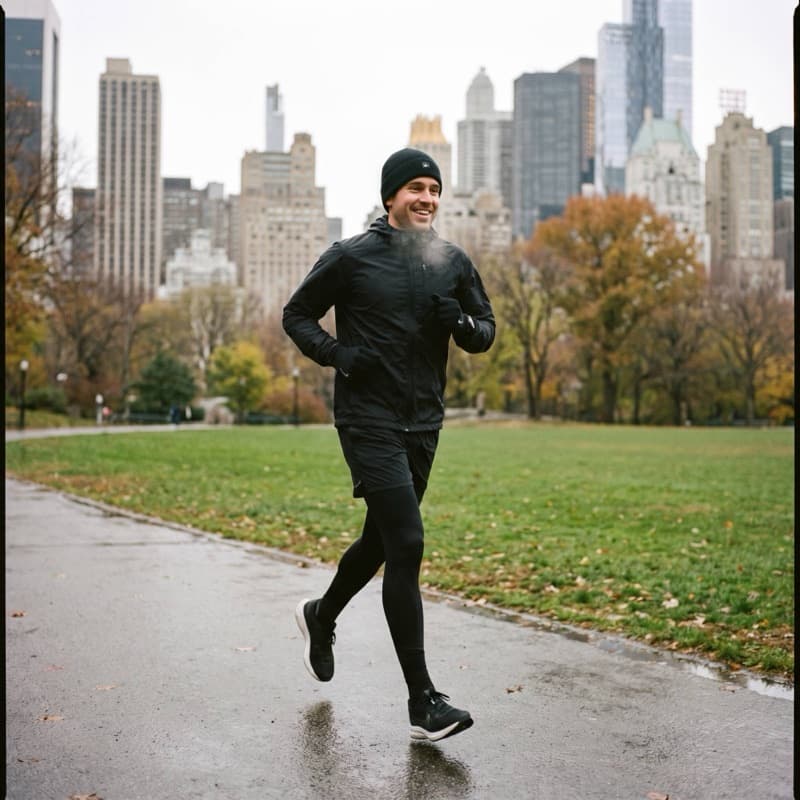 Coureur souriant dans un parc en ville, module Sport KOSTO
