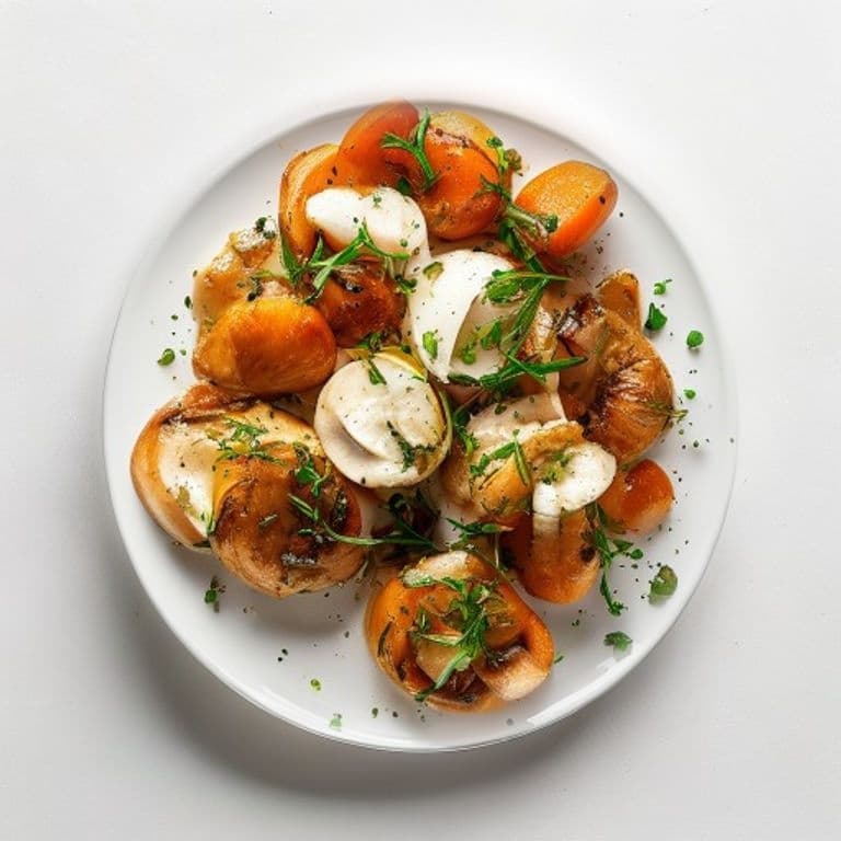 Poulet, champignons de Paris et carotte mijotés