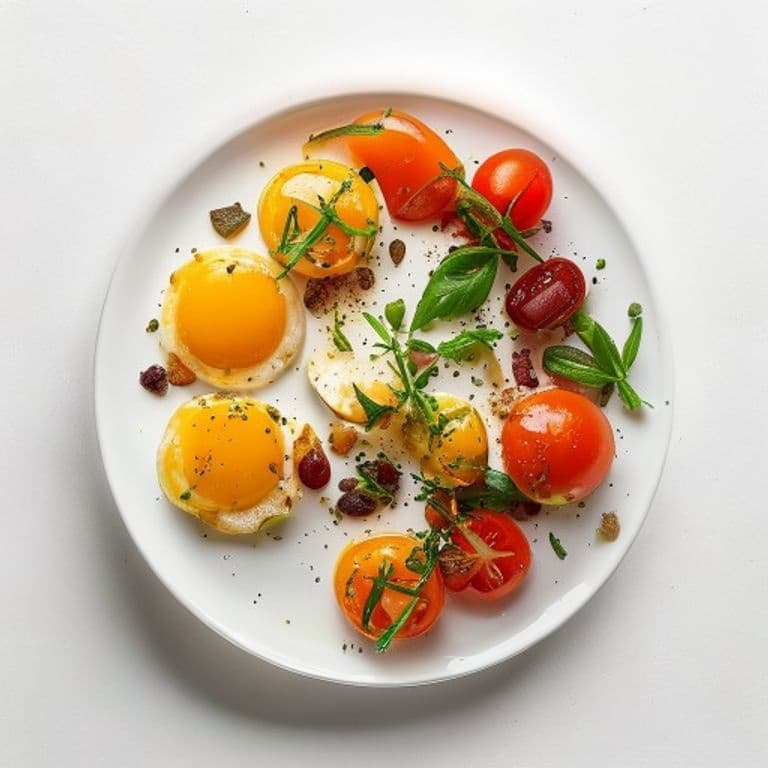 Œufs durs, pois chiches et tomate