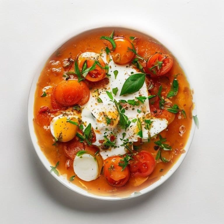 Œufs au plat, tomates concassées épicées façon shakshuka