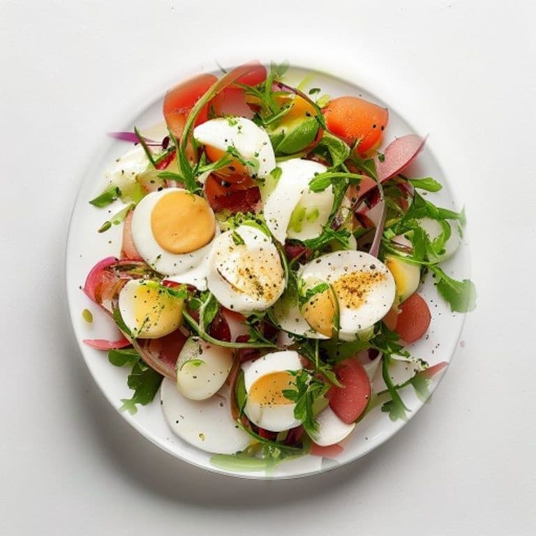 Salade de radis et œufs, vinaigrette moutarde