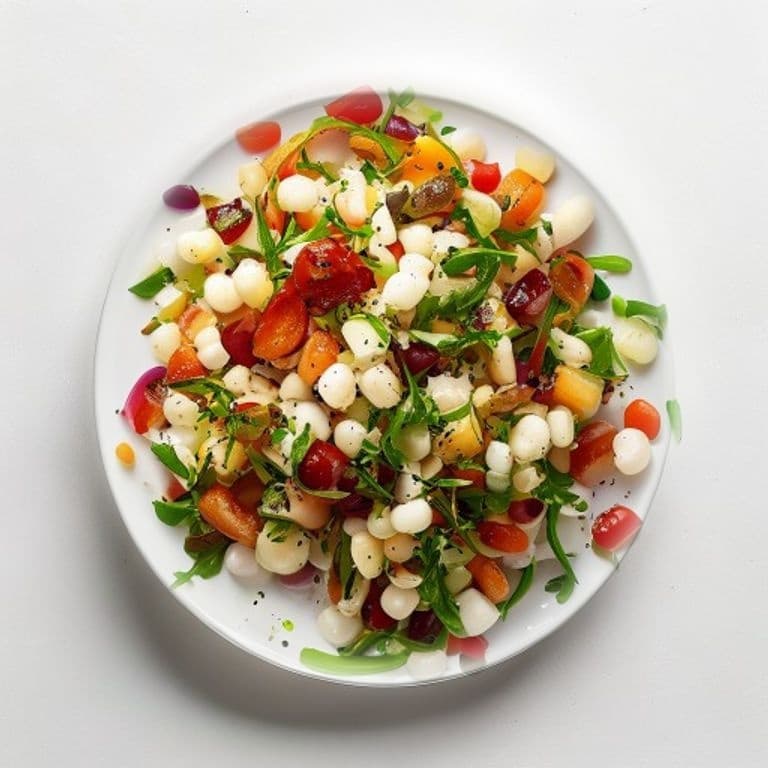 Salade de haricots blancs et poivron, vinaigre de vin rouge
