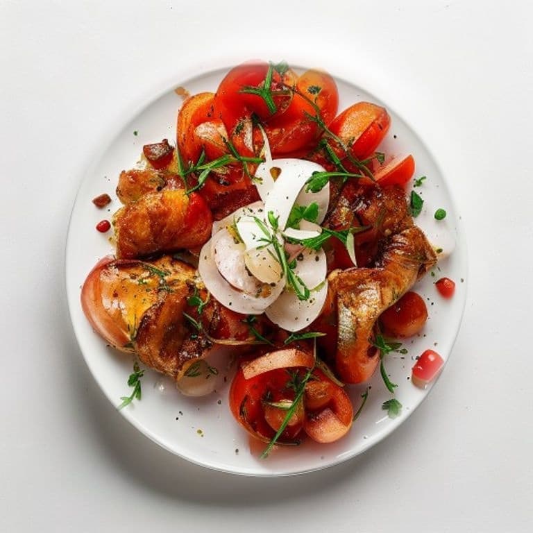 Poulet, chorizo, tomate et oignon