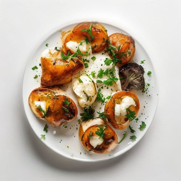 Poulet, champignons de Paris, chou-fleur et crème
