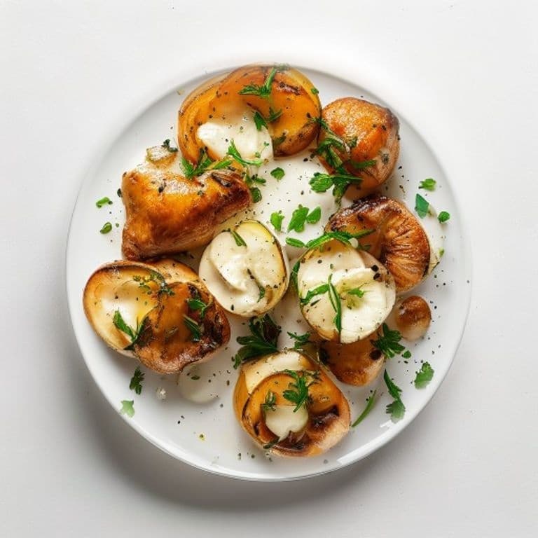 Poulet, champignons de Paris, poireau et crème