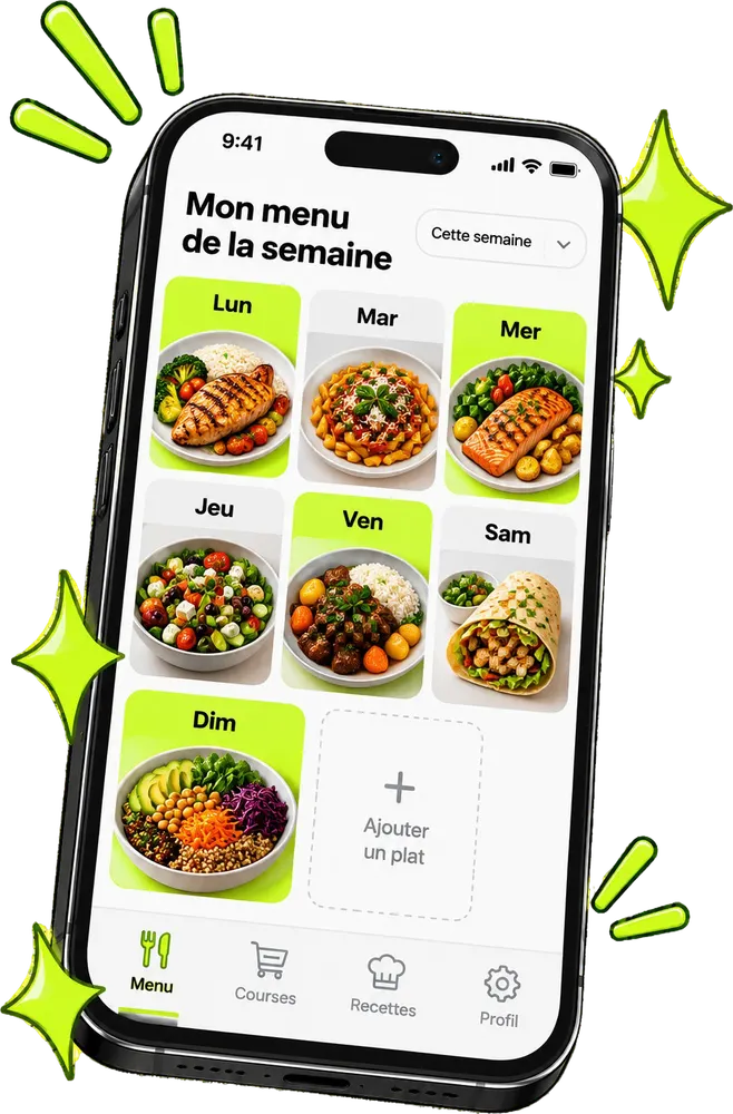 Écran KOSTO : le menu de la semaine, un plat par jour